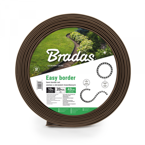 Zestaw z obrzeżem trawnikowym EASY BORDER brązowy – 4 cm x 10 m Bradas